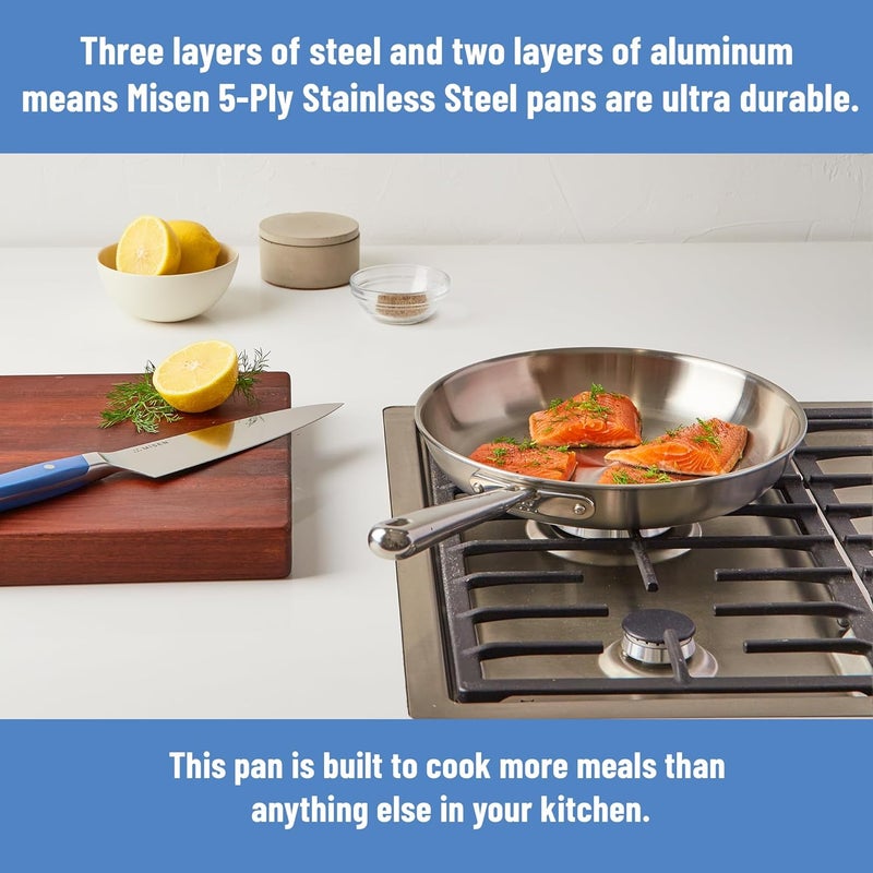 Misen 5-Ply Stainless Steel 12" Frying Pan - Professional Cookware for Induction, Gas and Electric - Dishwasher Safe, Oven Safe to 800°F - Durable, Versatile, Even Heating - Image 4