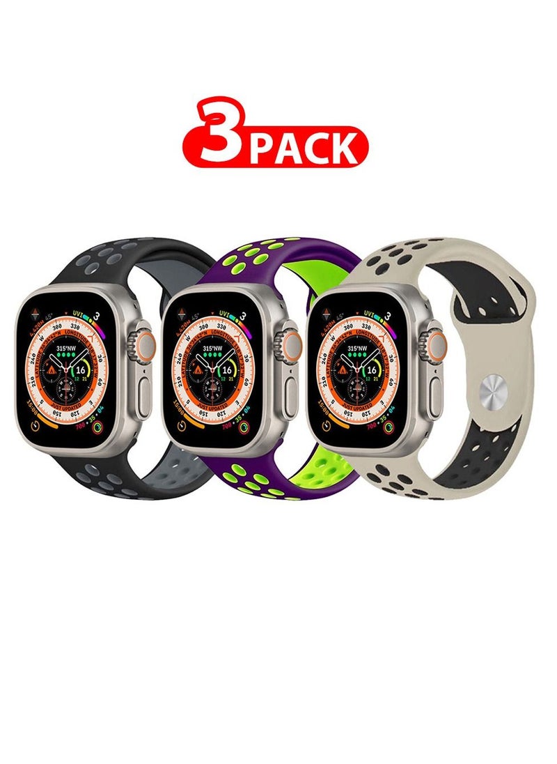 CATANES - 3 Pack For Apple Watch 49mm 45mm 44mm 42mm Silicone Sport Band Nike Strap Compatible With iWatch Series Ultra/8/7/SE/6/5/4/3/2/1 - Image 1