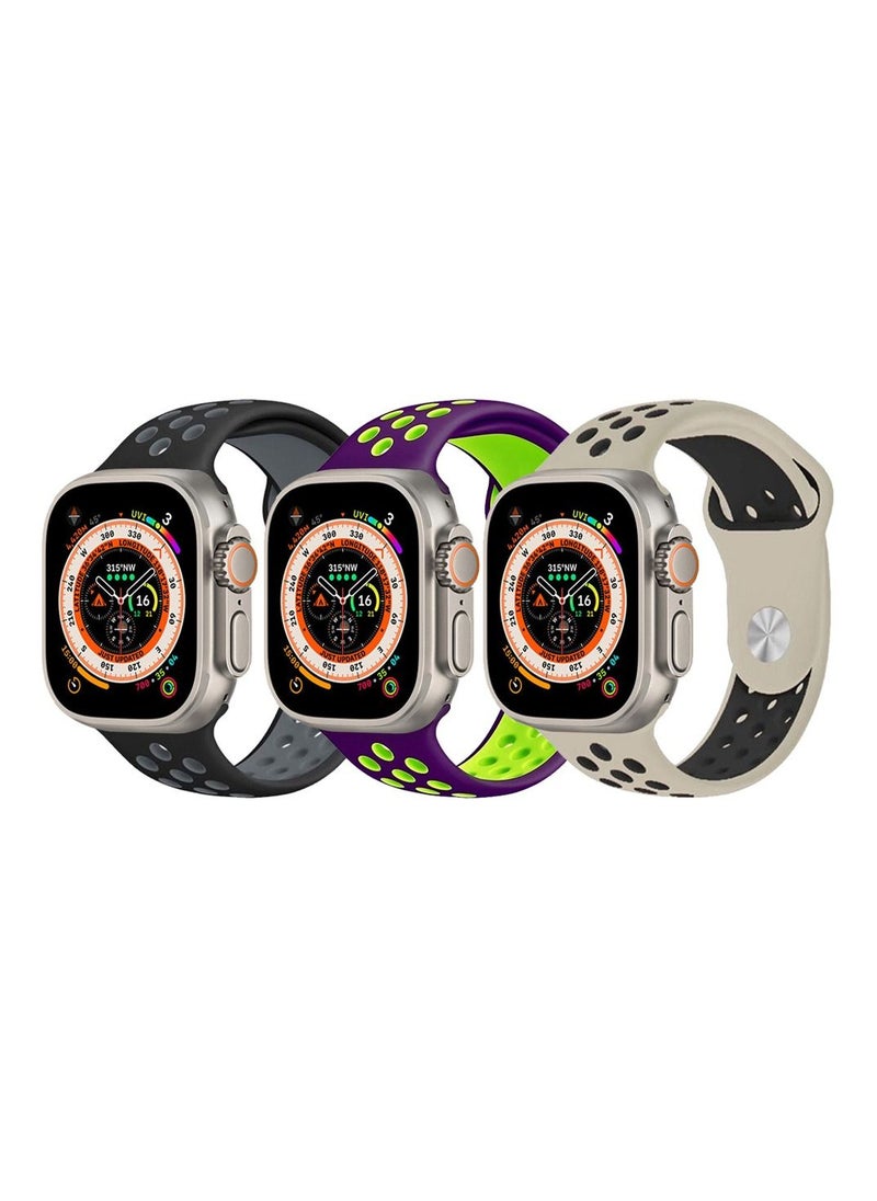 CATANES - 3 Pack For Apple Watch 49mm 45mm 44mm 42mm Silicone Sport Band Nike Strap Compatible With iWatch Series Ultra/8/7/SE/6/5/4/3/2/1 - Image 1