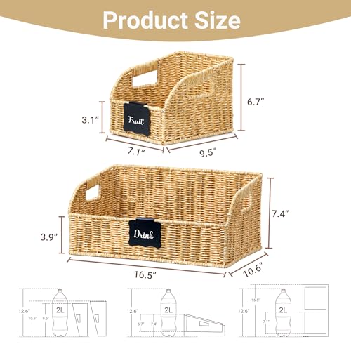 Stylave Pantry Organizers and Storage Basket for Organizing with Handles,Handwoven Large Wicker Baskets for Shelves - Waterproof Plastic Storage Bins, Boho Decorative, 3Pack, Natural - Image 3