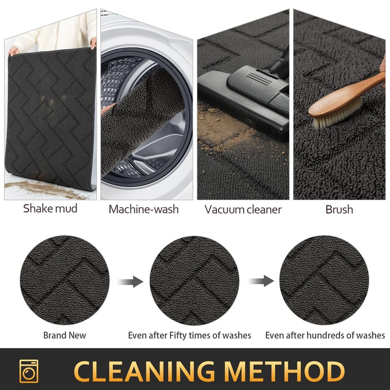 hicorfe Front Door Mat Indoor Entrance,20"x31.5" Absorbent Dirt Resist Welcome Door Mats,Stain and Fade Resistant,Non Slip Backing Entry Mat Doormat for Entryway(Charcoal) - Image 3