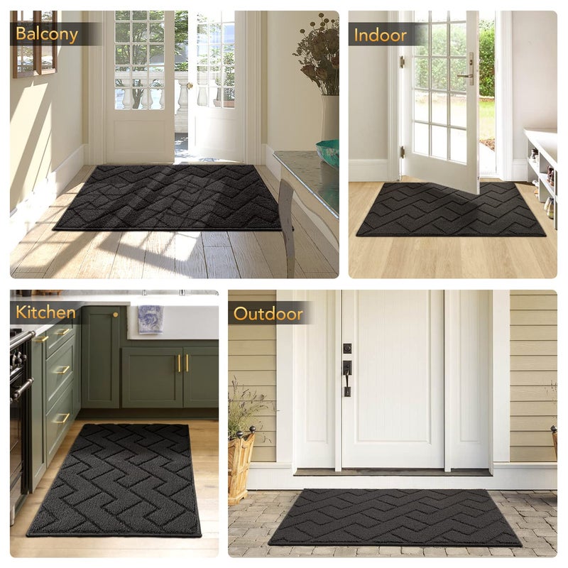 hicorfe Front Door Mat Indoor Entrance,20"x31.5" Absorbent Dirt Resist Welcome Door Mats,Stain and Fade Resistant,Non Slip Backing Entry Mat Doormat for Entryway(Charcoal) - Image 2