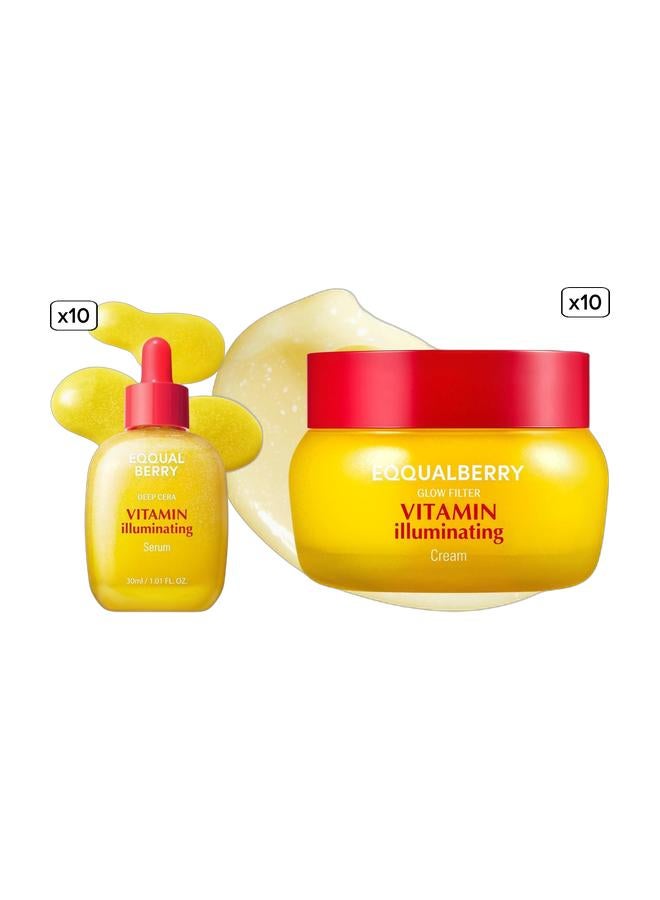 eqqualberry Vitamin Illuminating Serum 30ml | Brightening Face Serum for Dull & Uneven Skin | Enhances Glow, Evens Tone & Hydrates & Vitamin Illuminating Cream 50ml – Brightening & Hydrating Face Cream for Even Skin Tone, Anti-Dark Spots, Glowing and Nourished Skin Bundle - Image 1