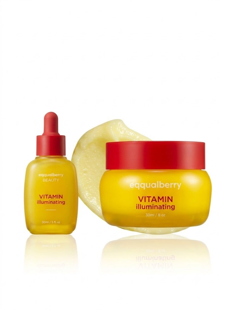 eqqualberry Vitamin Illuminating Serum 30ml | Brightening Face Serum for Dull & Uneven Skin | Enhances Glow, Evens Tone & Hydrates & Vitamin Illuminating Cream 50ml – Brightening & Hydrating Face Cream for Even Skin Tone, Anti-Dark Spots, Glowing and Nourished Skin Bundle - Image 1