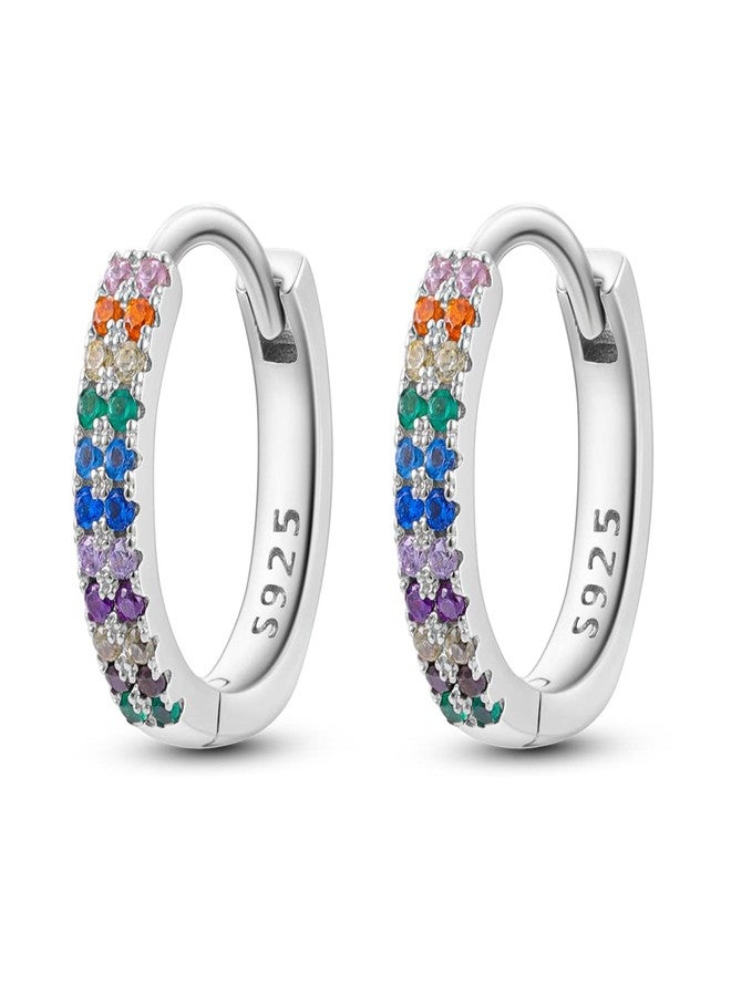 NARMO Earrings for Women 925 Sterling Silver Heart Hoops Small Colorful Rainbow Hoop Earrings Huggie Earrings, 0.604 inches, Cubic Zirconia, Cubic Zirconia - Image 1