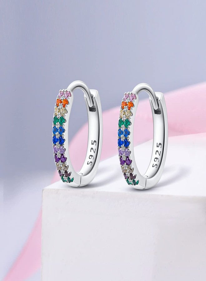 NARMO Earrings for Women 925 Sterling Silver Heart Hoops Small Colorful Rainbow Hoop Earrings Huggie Earrings, 0.604 inches, Cubic Zirconia, Cubic Zirconia - Image 2