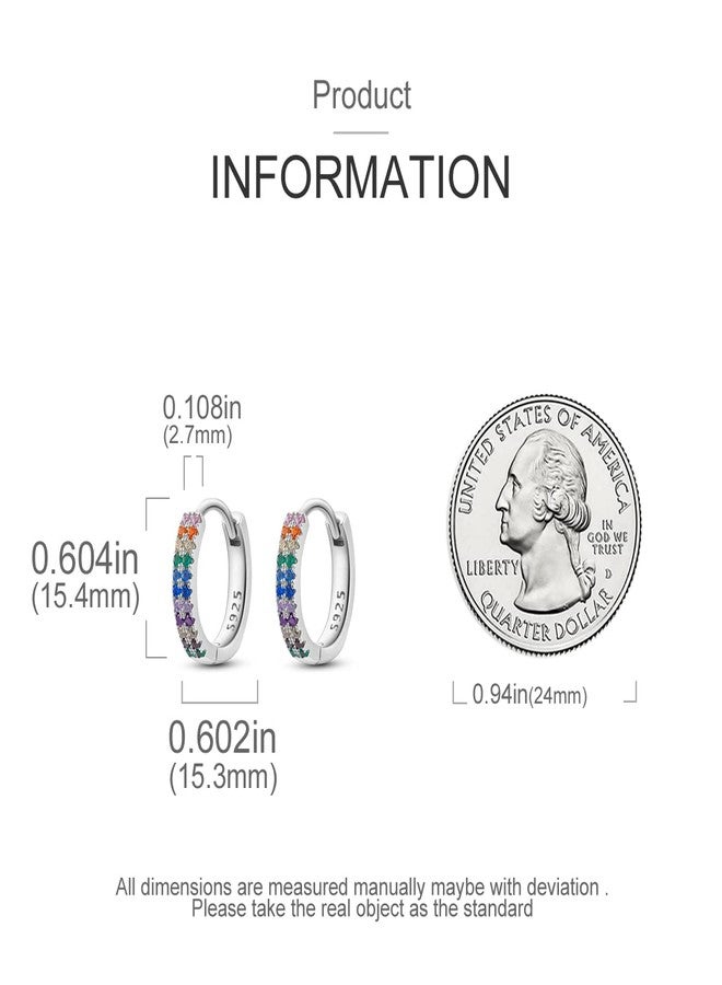 NARMO Earrings for Women 925 Sterling Silver Heart Hoops Small Colorful Rainbow Hoop Earrings Huggie Earrings, 0.604 inches, Cubic Zirconia, Cubic Zirconia - Image 3