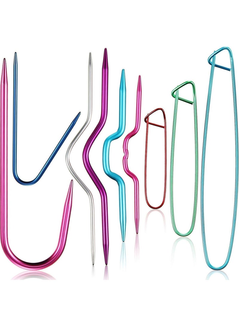 ChicAbode 9 Pieces Cable Stitch Holders, Mixed Color Aluminum Cable Needles Stitch Holders, Safety Pin Brooch Weaving Needle Sweater Knitting Tool, Bent Tapestry Needles for Yarn Sewing Knitting - Image 1