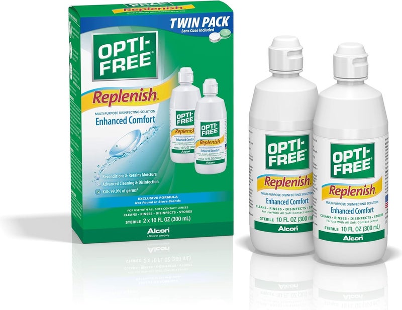 Opti-Free Replenish Multi-Purpose Contact Lens Cleaning and Disinfecting Solution with Lens Case, 10 FL OZ (Pack of 2) - Image 1
