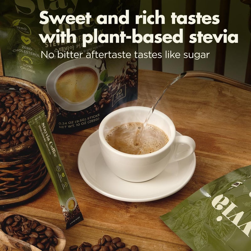 STAYVIA COFFEE Stevia Instant Coffee Packets - Korean Instant Latte with Sugar-Free & Low Calories - 30 Sticks (0.33oz) - Plant-Based Sweetener - Enjoy Caffeine Hot & Cold at Office, Home & Travel - Image 3