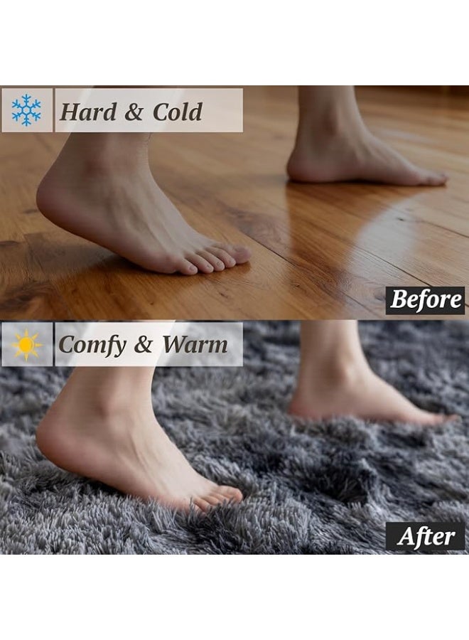 Vividorad Area Rug Large Area Home Rug Modern Super Soft Plush Shaggy Bedroom Carpet Bedside Rug Non-Slip Fluffy Plush Carpet Reduce Noise Indoor Carpet Washable Area Rugs for Living Room Bedroom Kids Room Grey - Image 3