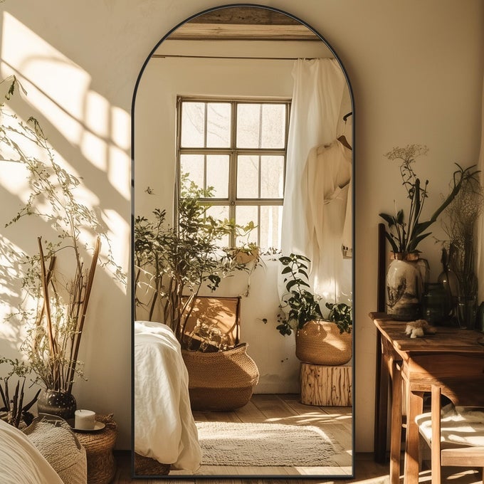 FULL LENGTH MIRROR 76X34 OVERSIZED ARCHED MIRROR LARGE STANDING MIRRORS TALL MIRRORS BODY FLOOR MIRROR FOR BEDROOM LIVING ROOM ALUMINUM FRAMEBLACK