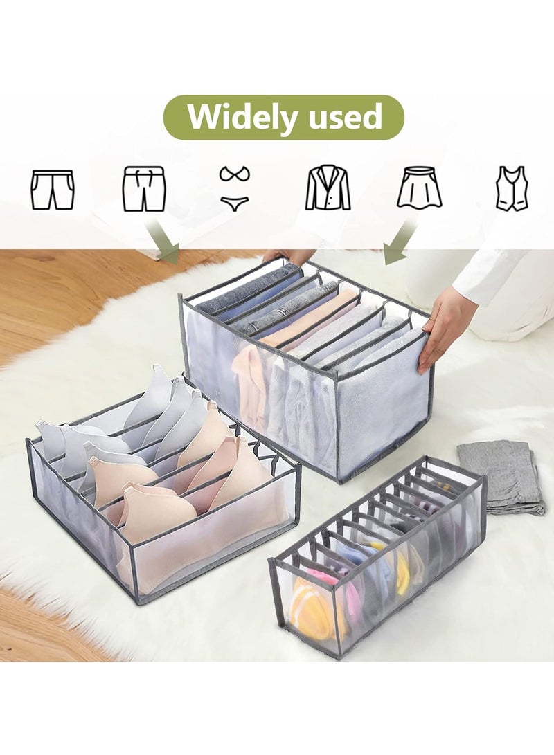 Wardrobe Clothes Organizer 9 Grids, Drawer Organizers for Clothing With Side Handles, Foldable Closet and Storage Basket, Clothes Compartment Box Bedroom Dorm Room 2 PCS,Grey - Image 2