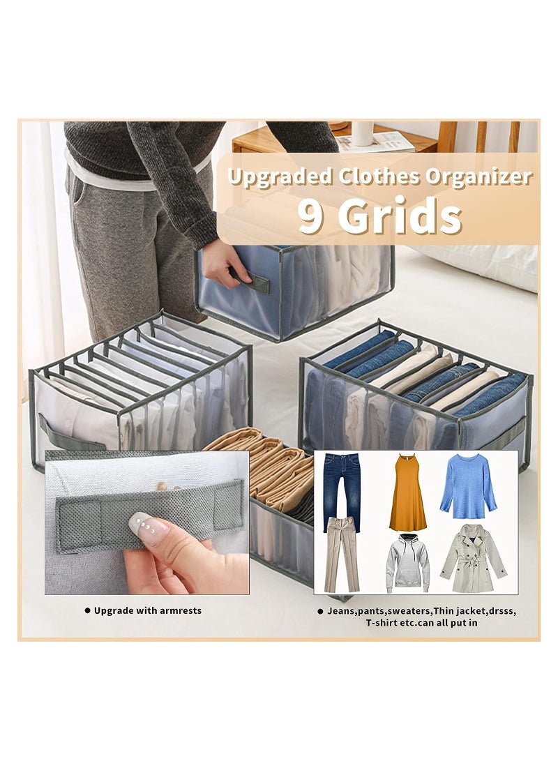 Wardrobe Clothes Organizer 9 Grids, Drawer Organizers for Clothing With Side Handles, Foldable Closet and Storage Basket, Clothes Compartment Box Bedroom Dorm Room 2 PCS,Grey - Image 5