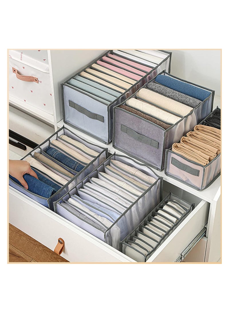 Wardrobe Clothes Organizer 9 Grids, Drawer Organizers for Clothing With Side Handles, Foldable Closet and Storage Basket, Clothes Compartment Box Bedroom Dorm Room 2 PCS,Grey - Image 1