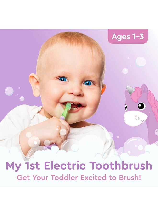 Brusheez Little Toddlers’ Sonic Toothbrush - Safe & Gentle Toothbrush For Ages 1-3 With Built-In, Light-Up 2-Minute Timer, Extra Brush Head, & Storage Base For First-Time Brushers (Lucky The Unicorn)  - Image 1