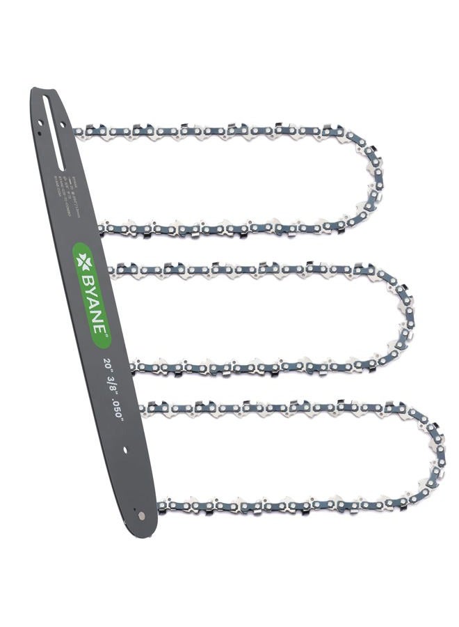 BYANE 20 Inch Chainsaw Bar and Chain Combo for Husqvarna, 3/8" Pitch, 050" Gauge, 72 Drive Links, Fits Husqvarna 455, 455 Rancher 460 Rancher, Poulan PP5020AV PR5020 and More(3 chains + 1 bar) - Image 1