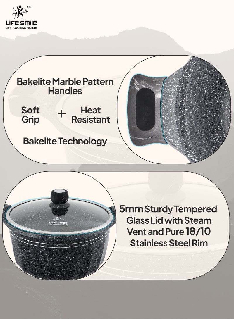 Life Smile 24cm (4.1 Liter) LIFE SMILE Non-Stick Cooking Pot |Granite Soup Pot With Glass Lid | 100% PFOA Free, Fixed Bakelite Handle | Multi Layer Non-Stick Granite Coating - Image 2