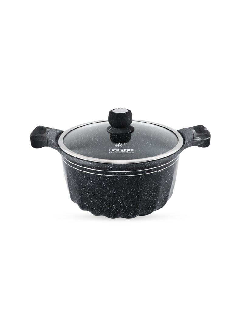 Life Smile 24cm (4.1 Liter) LIFE SMILE Non-Stick Cooking Pot |Granite Soup Pot With Glass Lid | 100% PFOA Free, Fixed Bakelite Handle | Multi Layer Non-Stick Granite Coating - Image 1