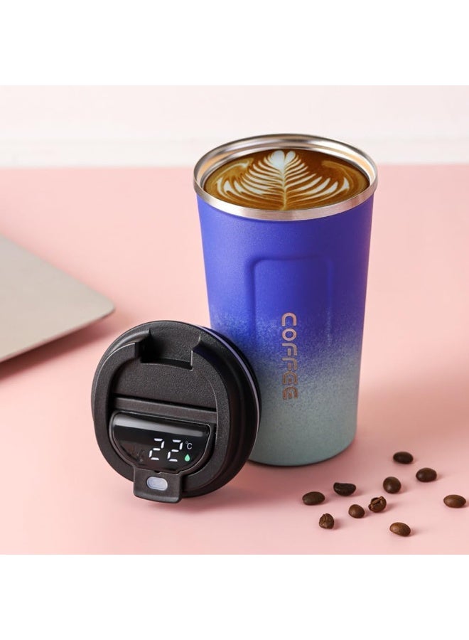 Mug. Digital Touch Temperature Display 510ml Capacity Keeps Warm Up To 8 Hours Stainless Steel Double Wall Insulated For Everyday Use And Car EL (Blue)