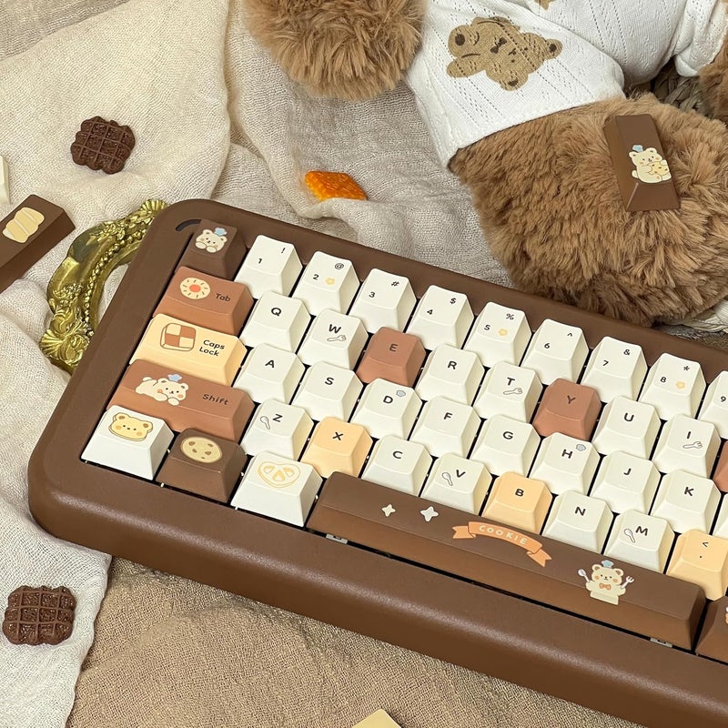 COOMICKEY Brown White PBT Keycaps, Cute Custom Keyboard Keycaps 60 75 100%, Dye Sublimation Kawaii Anime Keycap, 145 Keys Set for Cherry Gateron MX Switches - Image 5