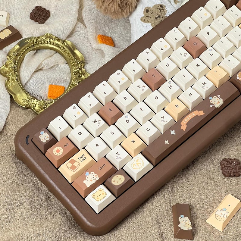 COOMICKEY Brown White PBT Keycaps, Cute Custom Keyboard Keycaps 60 75 100%, Dye Sublimation Kawaii Anime Keycap, 145 Keys Set for Cherry Gateron MX Switches - Image 3