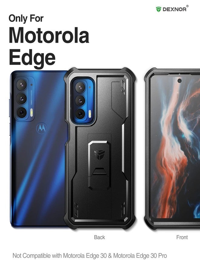 ديكسنور جراب Dexnor لهاتف Motorola Moto Edge 2021 | جراب Motorola Edge 5G UW، [واقي شاشة مدمج وحامل] غطاء واقٍ متين مقاوم للصدمات بمواصفات عسكرية للرجال والنساء (أسود) - Image 2