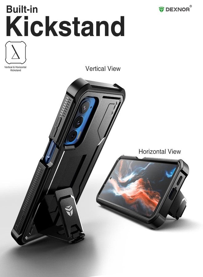 ديكسنور جراب Dexnor لهاتف Motorola Moto Edge 2021 | جراب Motorola Edge 5G UW، [واقي شاشة مدمج وحامل] غطاء واقٍ متين مقاوم للصدمات بمواصفات عسكرية للرجال والنساء (أسود) - Image 4