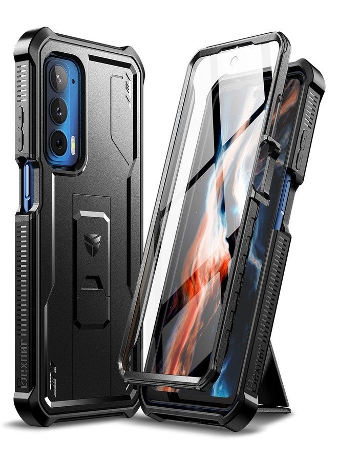 ديكسنور جراب Dexnor لهاتف Motorola Moto Edge 2021 | جراب Motorola Edge 5G UW، [واقي شاشة مدمج وحامل] غطاء واقٍ متين مقاوم للصدمات بمواصفات عسكرية للرجال والنساء (أسود) - Image 1