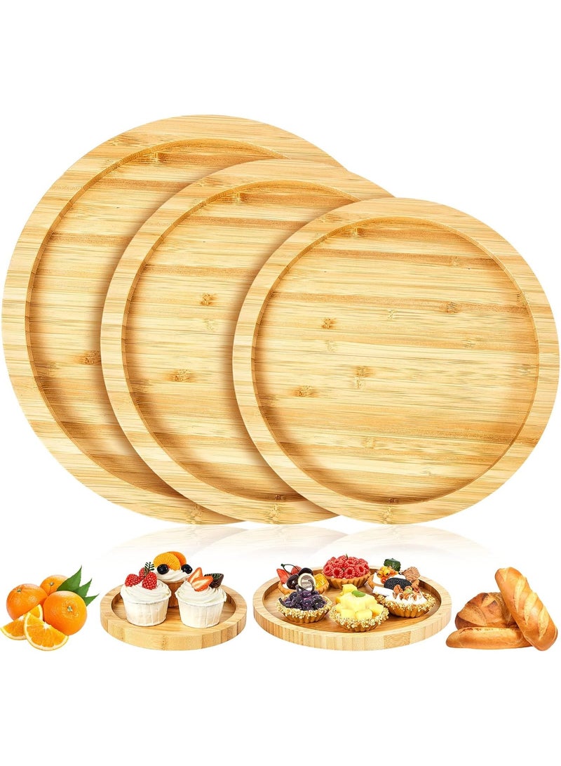 صواني مستديرة من خشب البامبو طبق تقديم دائري مزخرف لوح الجبن واللحوم أطباق خشبية لتقديم الطعام وطاولة القهوة والمنزل والفندق والمطعم  بني - Image 1