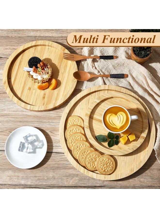 صواني مستديرة من خشب البامبو طبق تقديم دائري مزخرف لوح الجبن واللحوم أطباق خشبية لتقديم الطعام وطاولة القهوة والمنزل والفندق والمطعم  بني - Image 2