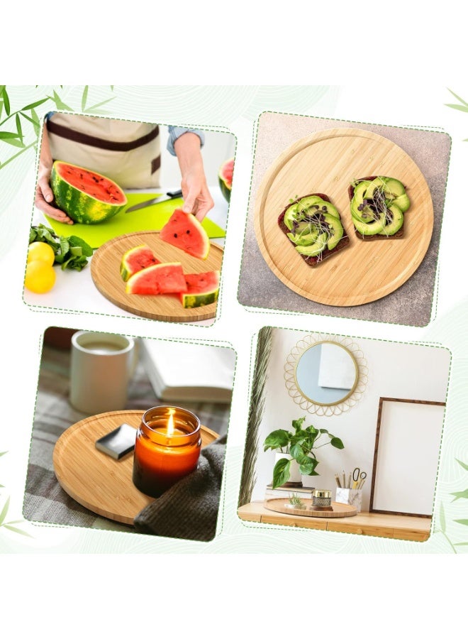 صواني مستديرة من خشب البامبو طبق تقديم دائري مزخرف لوح الجبن واللحوم أطباق خشبية لتقديم الطعام وطاولة القهوة والمنزل والفندق والمطعم  بني - Image 3