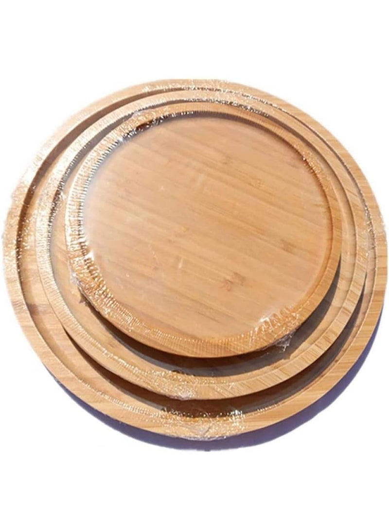 صواني مستديرة من خشب البامبو طبق تقديم دائري مزخرف لوح الجبن واللحوم أطباق خشبية لتقديم الطعام وطاولة القهوة والمنزل والفندق والمطعم  بني - Image 4