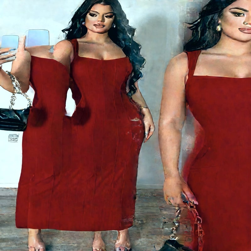 فستان ماكسي نسائي ضيق مع حزام متقاطع مطاطي - Image 3