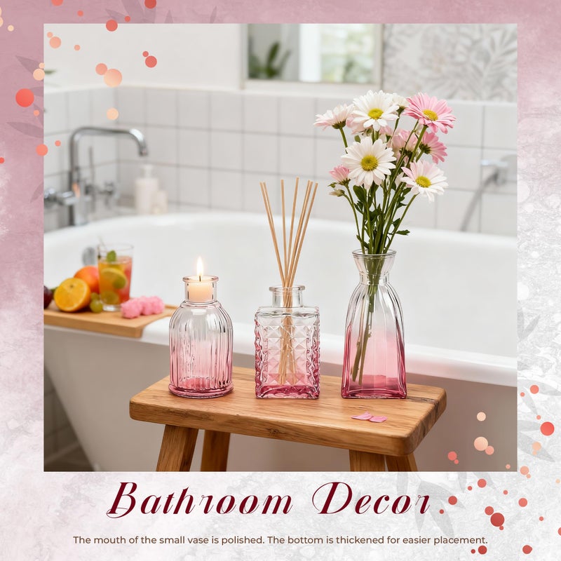 Der Rose Pink Vases Set of 12, Small Bud Vases for Flowers, Rustic Wedding Centerpieces and Home Decor - Image 5
