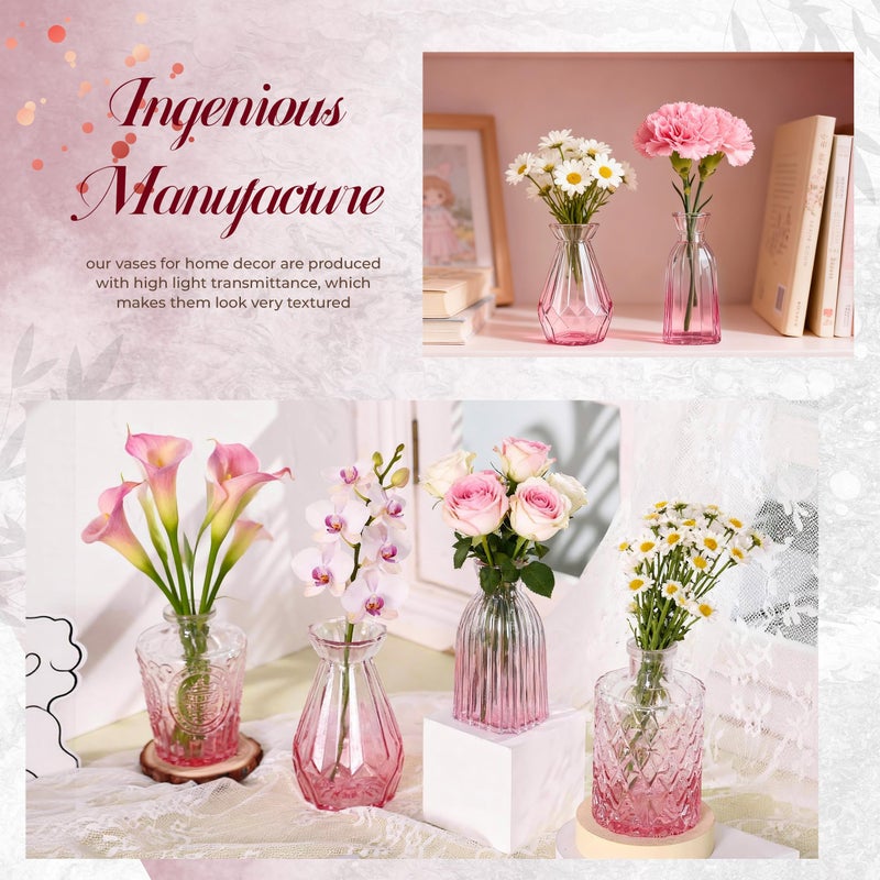 Der Rose Pink Vases Set of 12, Small Bud Vases for Flowers, Rustic Wedding Centerpieces and Home Decor - Image 2