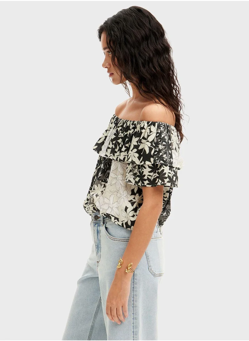 DESIGUAL Bardot Printed Top