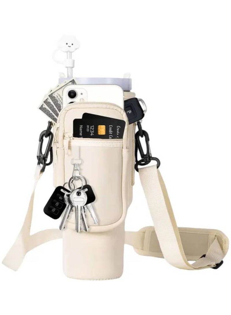 40oz(1200ml) Neoprene Water Bottle Carrier Bag For Stanley Quencher Cup Sleeve with Adjustable Shoulder Strap Water Bottle Holder Pouch  - Image 1