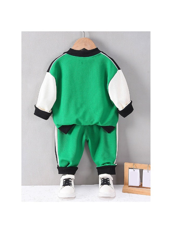 LITTLE SURPRISE BOX 2 pcs Green Varsity Style Jacket with matching Tracks for Kids  - Image 2
