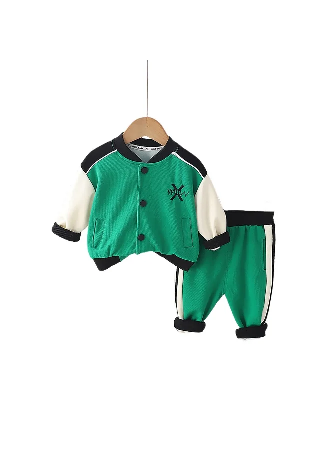 LITTLE SURPRISE BOX 2 pcs Green Varsity Style Jacket with matching Tracks for Kids