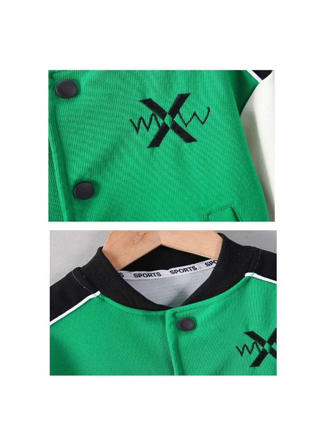 LITTLE SURPRISE BOX 2 pcs Green Varsity Style Jacket with matching Tracks for Kids