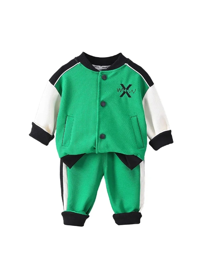 LITTLE SURPRISE BOX 2 pcs Green Varsity Style Jacket with matching Tracks for Kids.-5-6Y