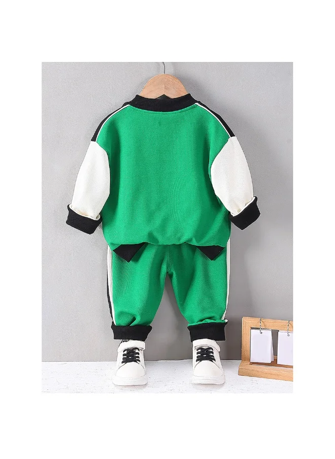 LITTLE SURPRISE BOX 2 pcs Green Varsity Style Jacket with matching Tracks for Kids.-5-6Y