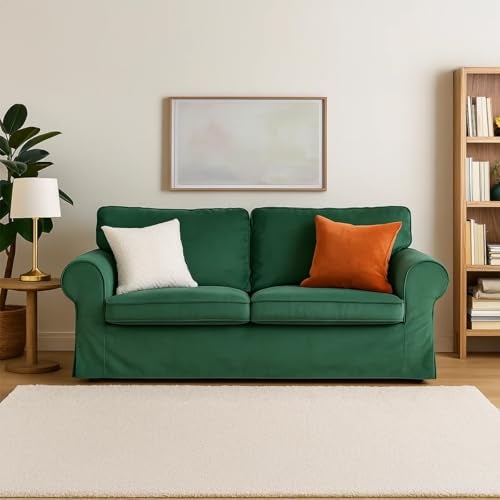 MASTERS OF COVERS Elegant Velvet Ektorp Loveseat Sofa Cover for IKEA Two Seater Ektorp Slipcover-Green - Image 1