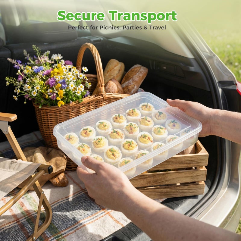 HANSGO Deviled Egg Containers with Lid, Deviled Egg Tray Holder Carrier with Lid for 24 Eggs for Home Party Kitchen Supplies Refrigerator Storage - Image 5