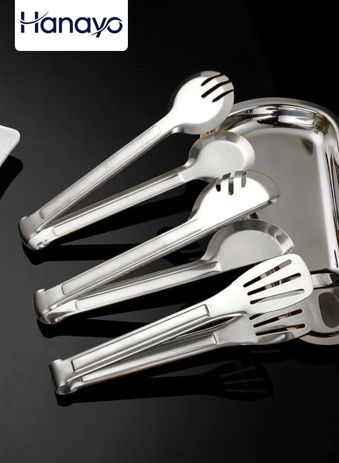 Hanayo 3 قطع ملقط طعام مشابك مطبخ من الفولاذ المقاوم للصدأ ملقط طهي متعدد الوظائف لمطبخ الشواء ومقهى (فضي) - Image 1
