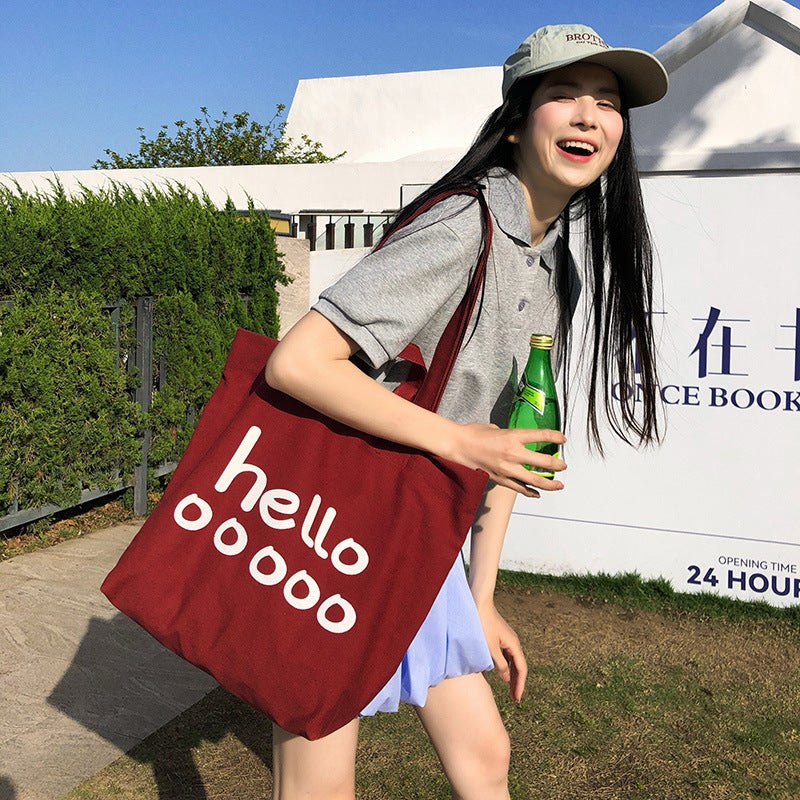 Korean Style New Canvas Bag Large Capacity Shoulder Letter Tote Bag Simple Casual All-Match Letter Solid Color Trendy Bag - Image 2