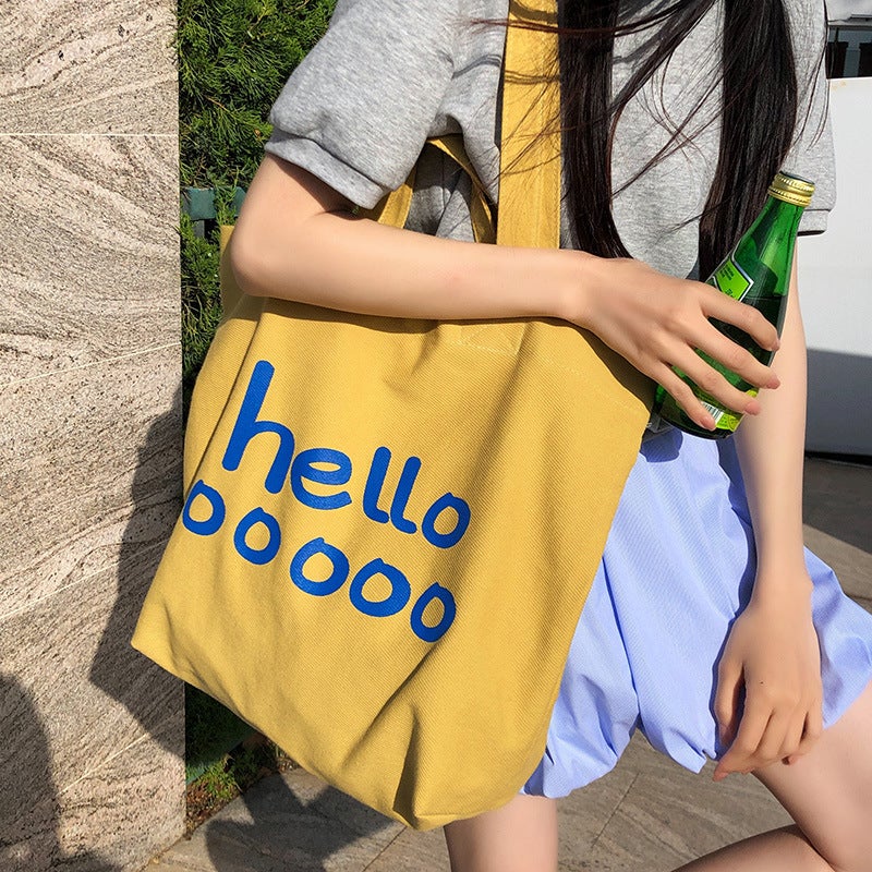 Korean Style New Canvas Bag Large Capacity Shoulder Letter Tote Bag Simple Casual All-Match Letter Solid Color Trendy Bag - Image 5