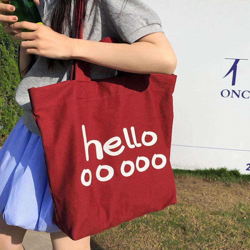 Korean Style New Canvas Bag Large Capacity Shoulder Letter Tote Bag Simple Casual All-Match Letter Solid Color Trendy Bag - Image 3