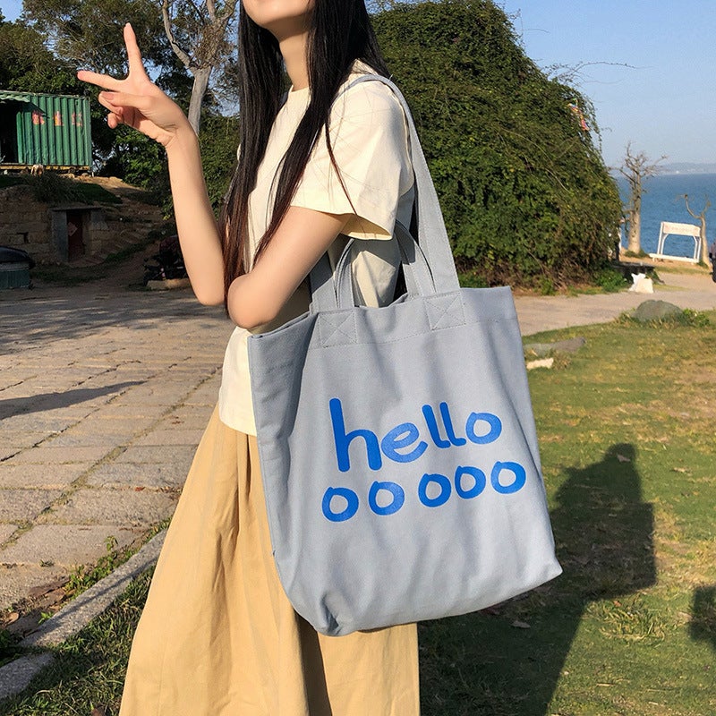 Korean Style New Canvas Bag Large Capacity Shoulder Letter Tote Bag Simple Casual All-Match Letter Solid Color Trendy Bag - Image 4